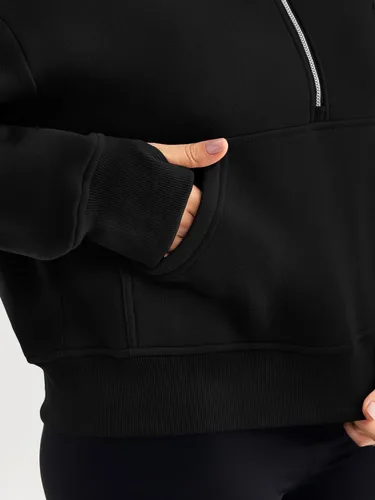 Vista 4 de Trendy Queen Sudaderas con capucha para mujer, con cremallera de un cuarto, sudaderas de gran tamaño, media cremallera con bolsillos, ropa de otoño