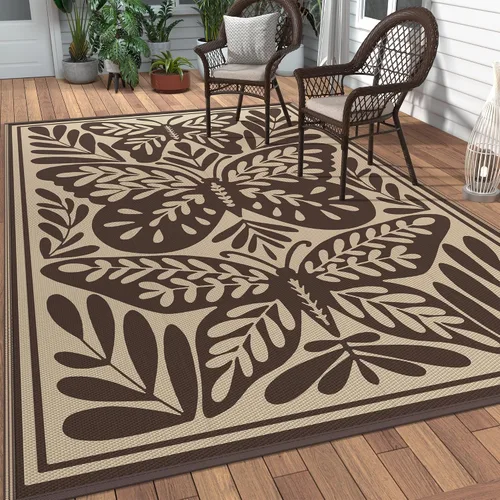 Vista 69 de GENIMO - Alfombra para exteriores de 6 x 9 pies, para patio, espacios amplios, reversible, de pajillas de plástico, alfombra impermeable para Azul