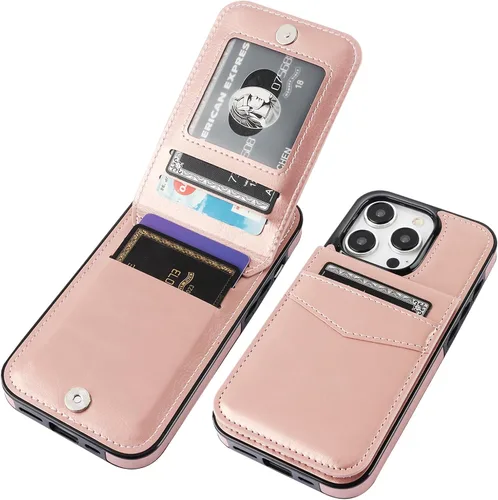Vista 12 de KIHUWEY Compatible con iPhone 15 Pro Funda Cartera con Soporte para Tarjetas de Crédito, Tapa de Cuero Premium con Cierre Magnético y Soporte, Funda