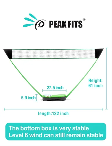 Vista 6 de Portable Badminton Net Set,Folding Volleyball Badminton Net,4 Professional Graphite Badminton Racket,8 Racket Grip Tape,4 Shuttlecocks,Family