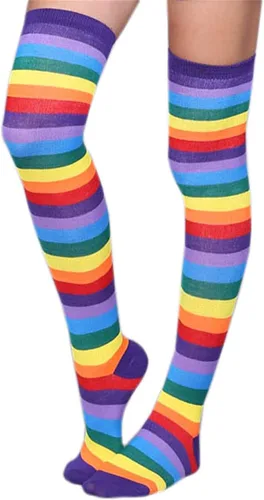 Vista 3 de Awlsyj 6 pares de calcetines altos a la rodilla calcetines largos hasta el muslo de Halloween bruja y cosplay calcetines para mujeres y niñas