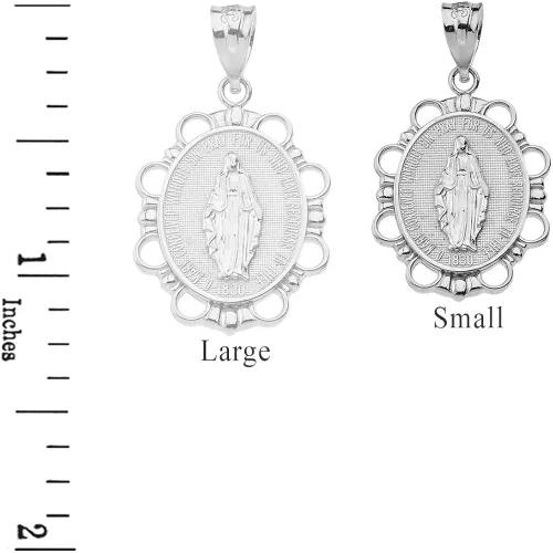 Vista 2 de Collar con colgante de plata de ley 925 con medalla milagrosa de la Virgen María (pequeño)