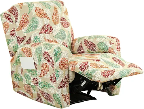 Vista 29 de NILUOH Funda para sillón reclinable, 4 piezas, elástica, estampada, con bolsillo lateral, funda para sofá reclinable, antideslizante, ajustable, 16