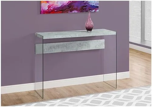Vista 2 de Monarch Specialties Mesa de sofá de vidrio, Madera, Blanco brillante Gris topo oscuro