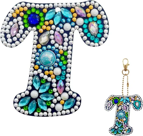 Vista 22 de YOYA Llavero de pintura de diamante de doble cara 5D, taladro completo A-Z, 26 letras de la A a la Z, kit de llaveros de arte de diamantes con gemas