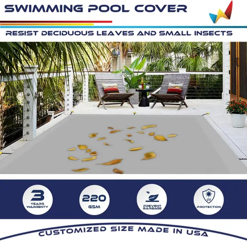 Vista 3 de Windscreen4less Cubierta de Piscina Enterrada Rectangular de 8'x8' de Malla de Seguridad de Invierno para Piscina con Cable de Alambre (Gris Claro)