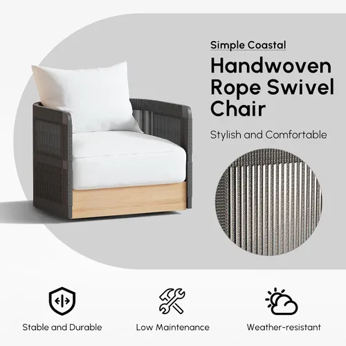 Vista 3 de homary Silla giratoria para patio, 2 piezas, con cojín grueso a prueba de Negro