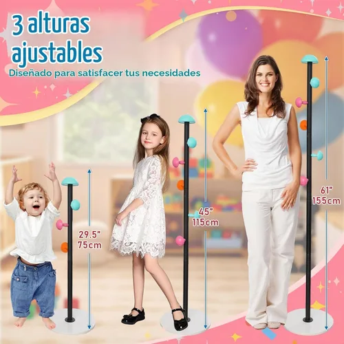 Vista 3 de Perchero independiente de metal resistente para niños, 7 ganchos redondos de hongos y base de cuarzo de mármol resistente, bolsa de ropa colgante