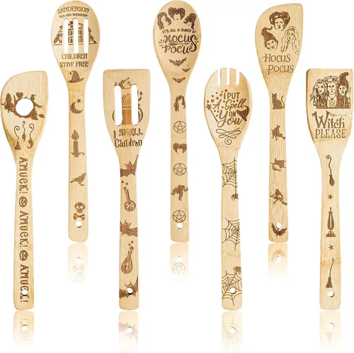 Vista 6 de Eartim Cucharas de madera para el Día de la Madre, juego de 5 cucharas de cocina antiadherentes, cucharas de bambú quemadas, espátula ranurada