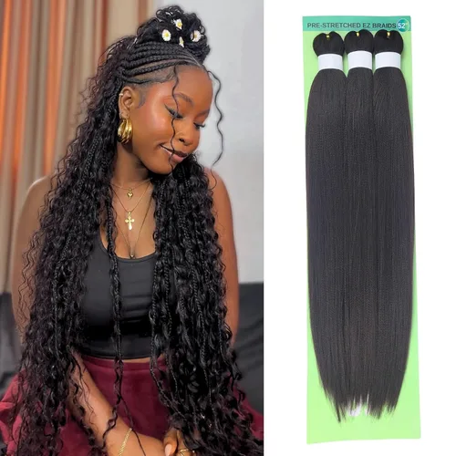 Vista 66 de Pelo corto negro trenzado preestirado de 14 pulgadas para trenzas sin nudos, pelo sintético 1B trenzado para trenzas Bob Box