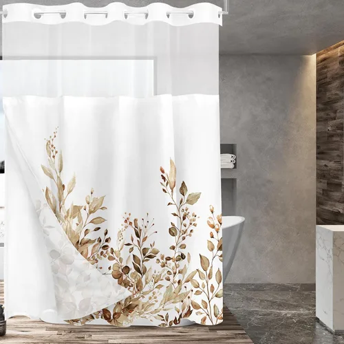 Vista 47 de Tititex - Juego de cortinas de ducha de eucalipto negro, hojas de acuarela gris en la parte superior, con decoración floral de baño, 60 x 72