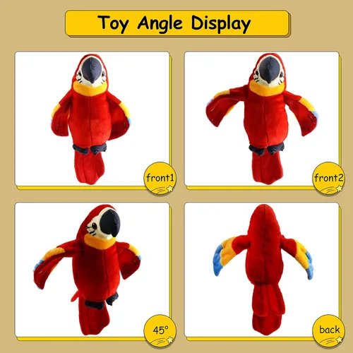 Vista 6 de Houwsbaby Loro Parlante de Peluche Rojo de 9'' Compañero que Repite Lo Que Dices con Grabación, Animal de Peluche Guacamayo Electrónico Interactivo