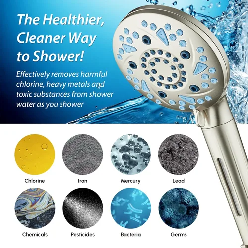 Vista 6 de AquaCare High Pressure 10-mode Filter Handheld Shower Head with Built-in Power Wash - Clean Tub, Tile & Pets, Remove Chlorine, Metals & Toxins from