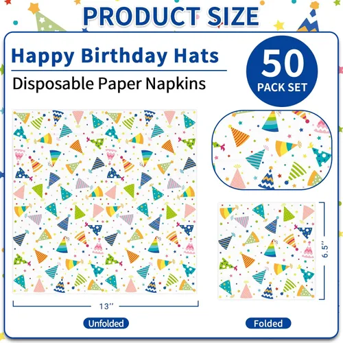 Vista 2 de DYLIVeS Servilletas de cumpleaños, 50 unidades, sombreros de cumpleaños, servilletas de papel de 3 capas desechables para adultos y niños