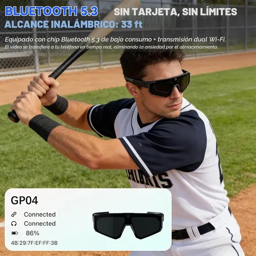 Vista 5 de AI Pro - Lentes de cámara de 32 MP – Gafas de grabación con estabilización EIS de 6 ejes, asistente de voz ChatGPT, lentes de sol polarizados