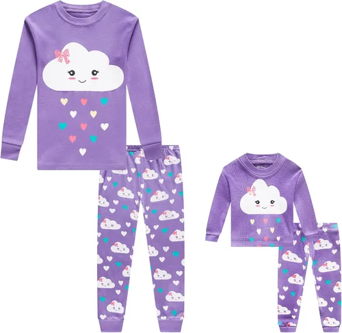 Vista 9 de Babyroom Pijamas de algodón a juego para niñas y niños pequeños, 4 piezas, ropa de dormir de Navidad Azul/2