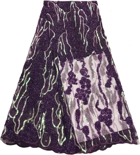 Vista 5 de Tela de encaje de lentejuelas elegante bordado floral africano encaje purpurina nigeriana tul red para coser vestido de novia, 5 yardas, verde