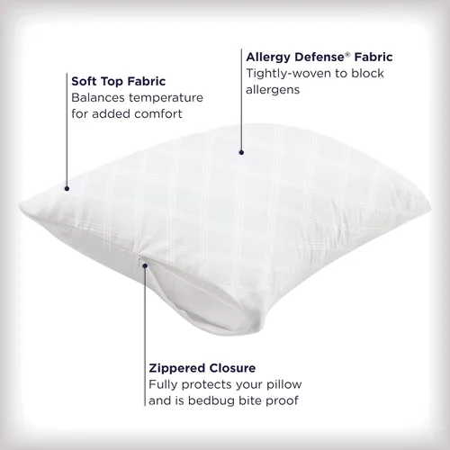 Vista 2 de Juego de 2 protectores de almohada AllerEase estándar/Queen – Equilibrio de temperatura, recomendado por alergólogos, protectores transpirables