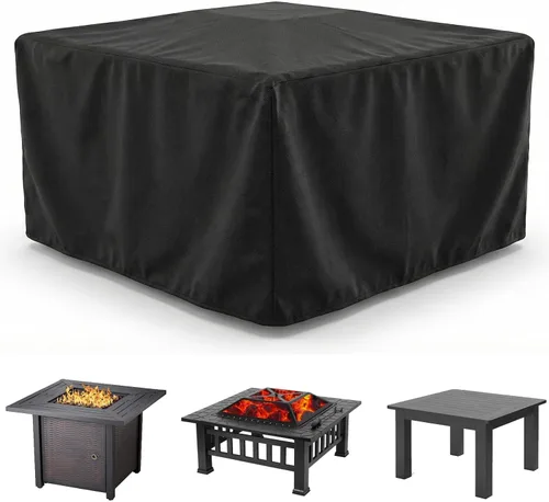Vista 7 de WOMACO - Cubierta cuadrada impermeable para hoguera de patio, cubiertas de mesa al aire libre, protector de mesa para hoguera de 31 x 31 pulgadas