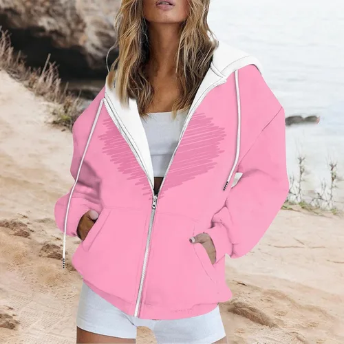 Vista 2 de Sudadera con capucha y cremallera para mujer, chaqueta de manga larga con cremallera