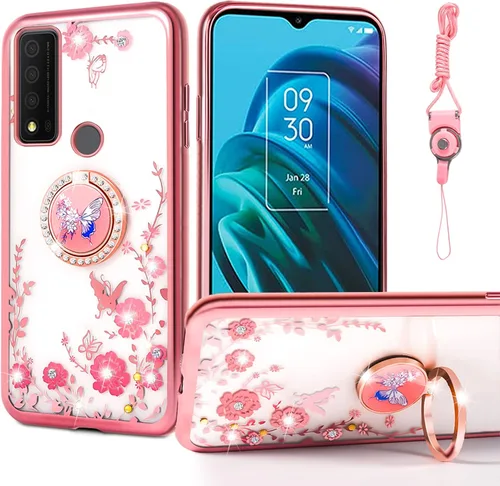 Vista 28 de nancheng Funda de teléfono para TCL A3X (A600DL), funda para Alcatel TCL A3X niñas y mujeres, bonita funda de silicona transparente con purpurina