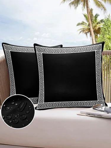 Vista 10 de Fundas de almohada modernas geométricas impermeables para exteriores, diseño abstracto de clave griega, color negro, blanco, fundas de cojín Beige