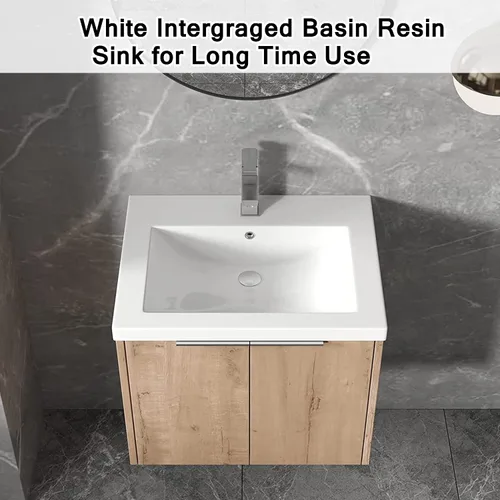 Vista 3 de SSLine Juego de tocador de baño montado en la pared con lavabo moderno de 24 pulgadas con lavabo superior y armario de almacenamiento, armario