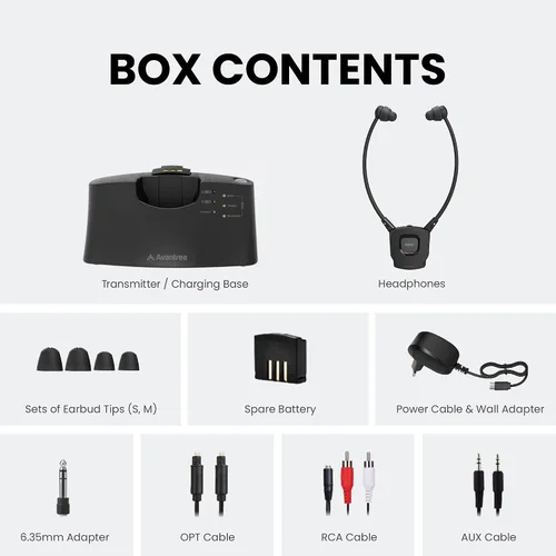 Vista 6 de Avantree HT381 - Auriculares inalámbricos para escuchar televisión con transmisor de RF, auriculares de control de volumen de equilibrio L/R