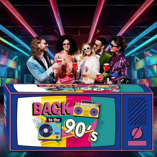 Vista 10 de Oudain Mantel Temático de los Años 80s y 90s de 6 Pies, Suministros para Fiesta de Cumpleaños de los 80s, Decoración de Fiesta Hip Hop, Mantel
