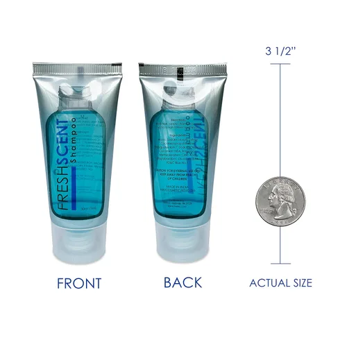 Vista 3 de Freshscent Champú 1oz (caja de 200 tubos) Tamaño de viaje del hotel, Amenidades a granel y artículos de tocador para la hospitalidad
