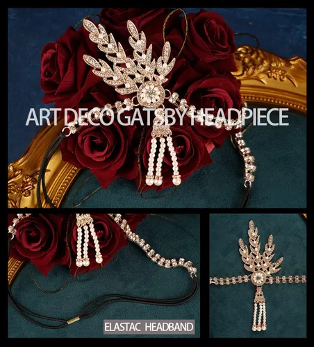 Vista 6 de Cizoe Art Deco 1920s Flapper Gran Gatsby Leaf Boda Tiara Nupcial Perla Tocado