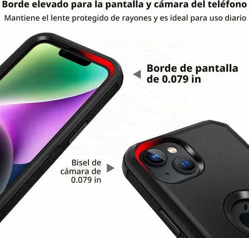 Vista 5 de Jiunai Funda para iPhone 14 Plus a Prueba de Golpes Antipolvo Protección de Servicio Pesado Protectora Antiarañazos de Doble Capa Resistente Rugosa