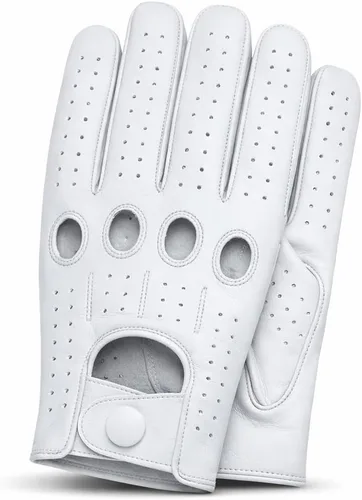 Vista 9 de Riparo - Guantes de conducción de cuero perforado para hombre, piel de vaca auténtica negra, estilo deportivo de motor con pantalla táctil, guantes