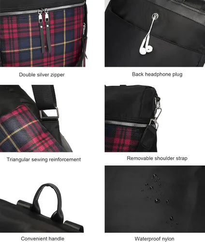 Vista 5 de zhongningyifeng Mochila para mujer, impermeable, ligera, a la moda, casual, de viaje, bolsa de hombro para mujer (negro, grande)