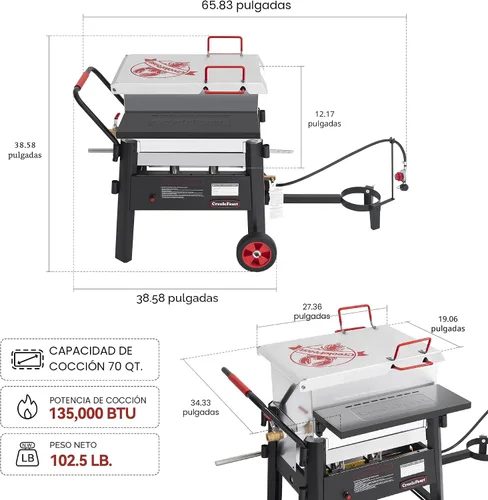 Vista 3 de Creole Feast CFB3001 Caldera de cangrejos al aire libre de 70 QT con paleta agitadora y ruedas, caldera de mariscos resistente con soporte