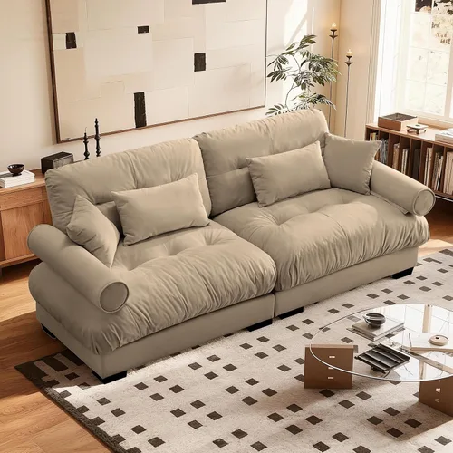 Vista 35 de SoarFlash Moderno sofá reclinable de terciopelo para sala de estar, sofá biplaza para apartamento, sofá de almacenamiento con marco de madera Azul