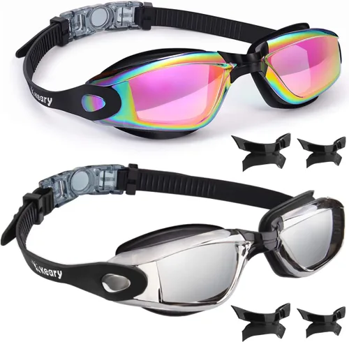 Vista 10 de Keary Paquete de 2 gafas de natación antivaho para adultos, jóvenes y niños mayores de 6 años, gafas de triatlón impermeables contra los rayos UV