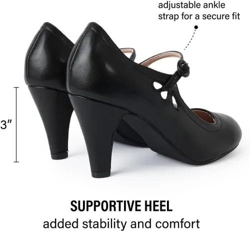 Vista 3 de J. Adams Pixie Mary Jane - Zapatos Oxford para mujer, bonitos tacones altos de gatito, zapatos retro vintage para mujer de los años 50, zapatos