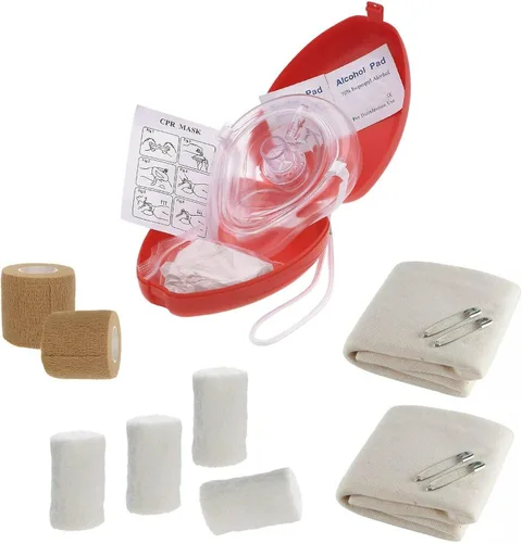 Vista 3 de Kit táctico de rescate de RCP de primeros auxilios, con máscara de resucitación de bolsillo para adultos/niños, vendajes cohesivos, guantes, gasa