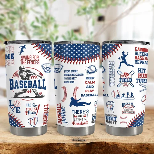 Vista 5 de SANDJEST Tazas de viaje aisladas de acero inoxidable de béisbol, tazas de café de 20 onzas y 30 onzas, regalo para amantes del béisbol, mamá, papá
