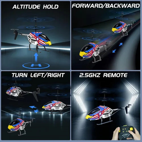 Vista 2 de YongnKids - Helicóptero a control remoto para niños, avión rc para niños de 8 años en adelante, 3.5 canales, helicóptero rc de 2.4GHz con luces LED