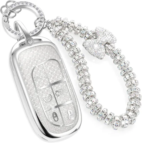 Vista 40 de para llavero de Cadillac con funda de TPU con superficie granulada y cuerda trenzada metálica, funda de llavero mejorada para 2020 en adelante CT4