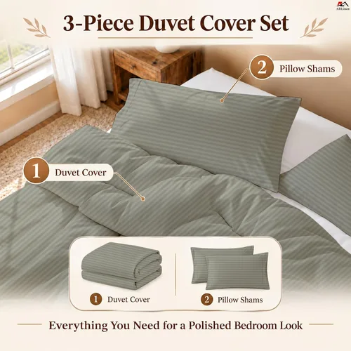 Vista 115 de ARlinen Juego de funda de edredón de tamaño individual, 100% algodón egipcio, juego de ropa de cama de 3 piezas con cierre de cremallera, incluye 1