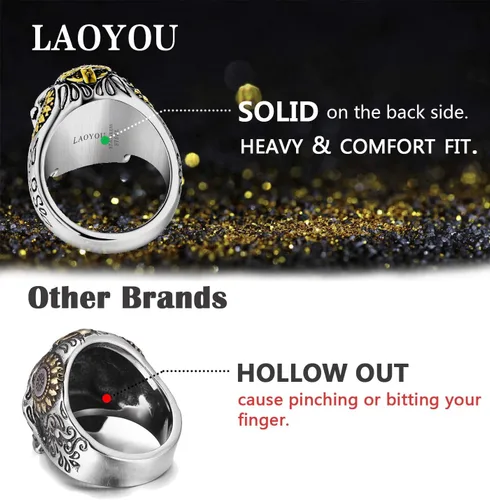 Vista 2 de LAOYOU Sugar Skull Rings for Men Women, Stainless Steel Day of the Dead Mens Jewelry, Cool Biker Gothic Ring Christmas halloween Gifts