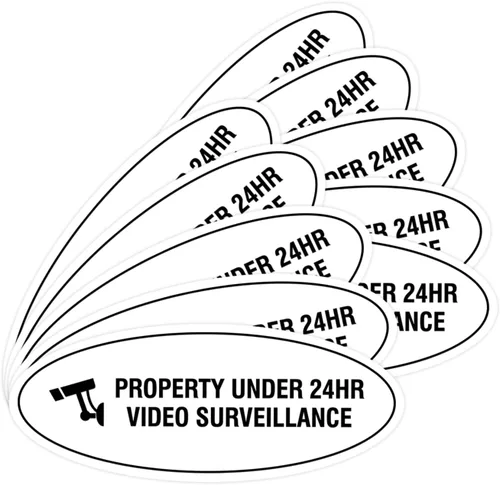 Vista 35 de Cartel de vigilancia oval PROPERTY UNDER 24HR - Negro - Pequeño (1 paquete)