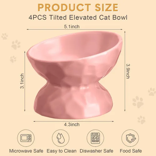 Vista 2 de Bokon Tazón elevado de cerámica para gatos de 6.8 onzas, cuenco elevado de comida para mascotas, anti vómitos, comedero elevado para perros y gatos