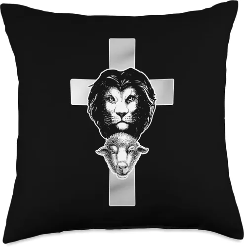 Vista 5 de Christian Jesus Lion And Lamb Almohada de God Cross The Christ, 16 x 16 pulgadas, multicolor