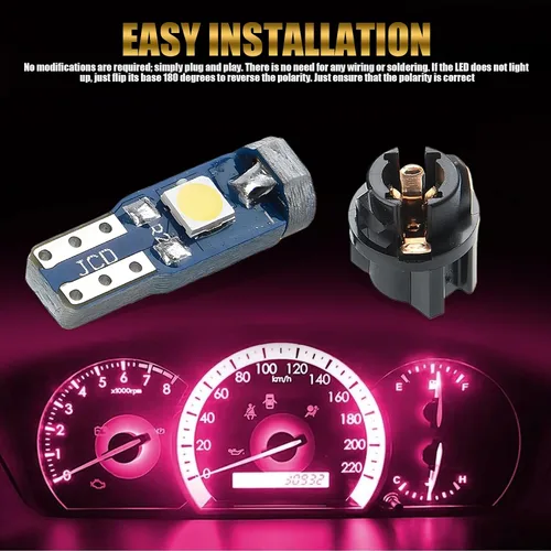 Vista 6 de Paquete de 20 luces LED T5 para tablero de automóvil, bombilla de luz 3030-3SMD de repuesto con enchufe de bloqueo giratorio, bombilla LED