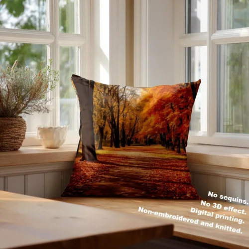 Vista 4 de Batmerry Autumn Forest Throw Pillow Covers, Yellow Orange Foliage in Fall Park Decorative Pillow Covers Digital Printing Blended for Couch Sofa Bed