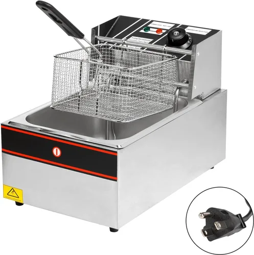Vista 2 de Freidora eléctrica de 2500W 6L de tanques individuales Freidora profesional de mesa para restaurante de cocina con 1 cesta